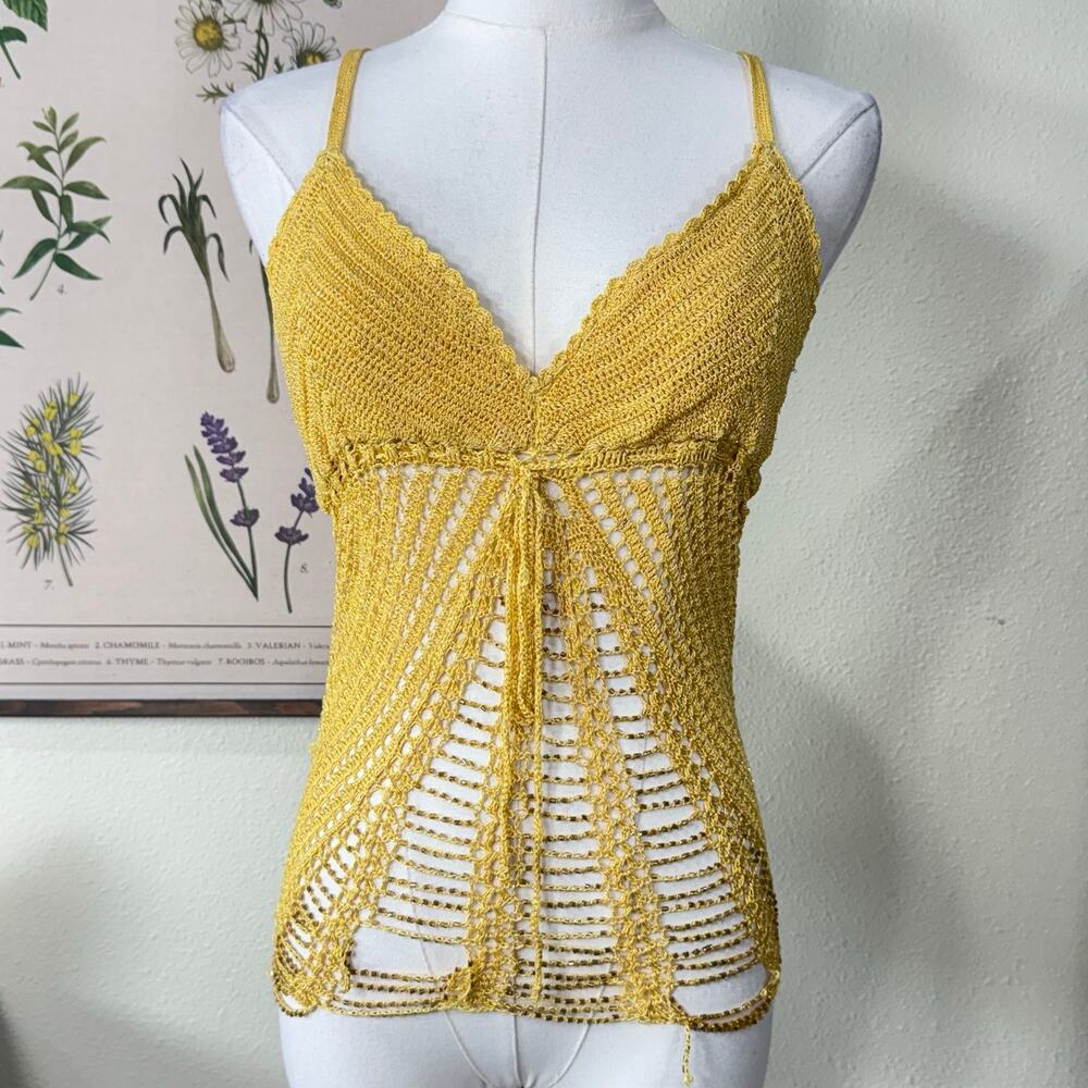 Y2k Beaded Sheer Crochet Cami Top Fairy Grunge Trashy Boho Sexy Festival Gyaru M
